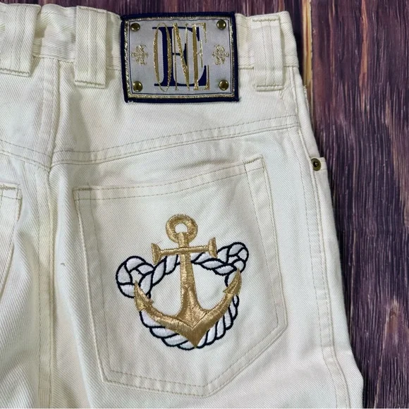 Vintage Escada by Margaretha Ley Cream Jeans w/ Nautical & Star Embroidery - Picture 2 of 11
